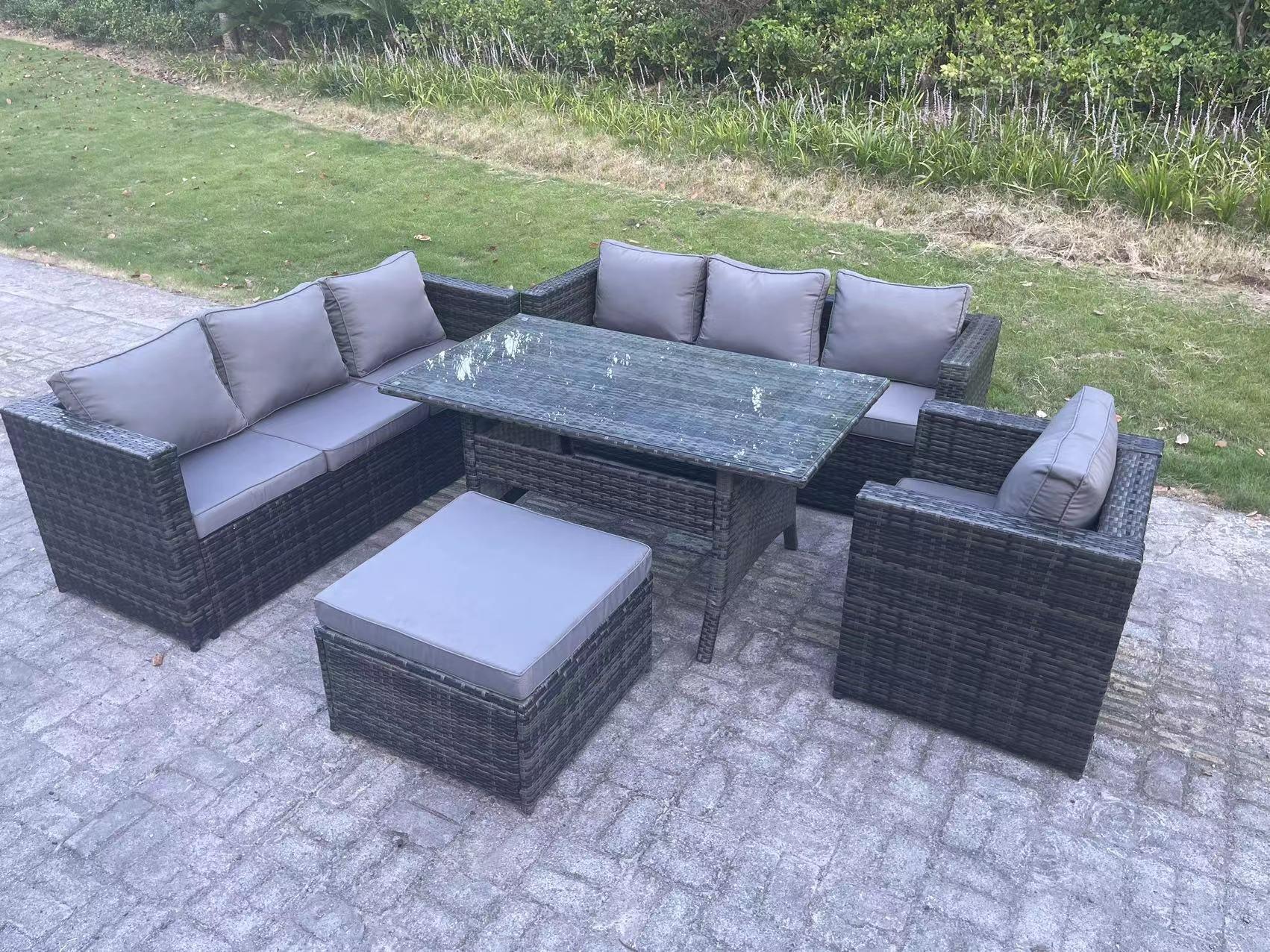 8 Seater Outdoor Lounge Sofa Garden Furniture Set Patio Rattan Rectangular Dining Table Chair